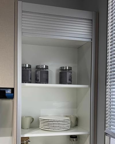 Porte Accordéon Interieur Portes de Cabinet Enroulables Cuisine Décoratif, Porte à Tambour Basculante pour Placard Garde-Manger Garage Grange, Pliable Grille Louvre et Rail(40x60cm/16x24in)
