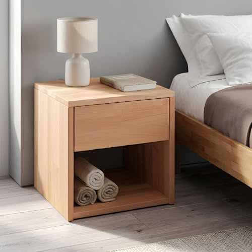 Krok Wood Nachttisch Jana aus Buche Massivholz, geölt, mit Schublade, Farbe Natur 40x39x39 cm
