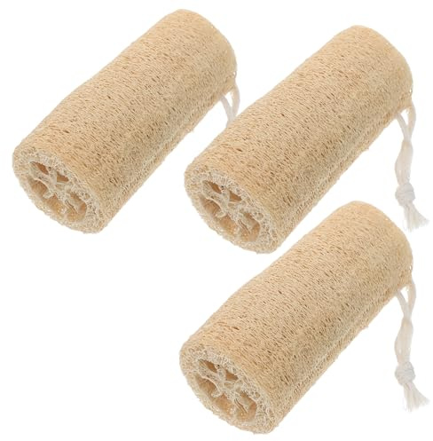 CONGARTENO Lot de 3 Éponges Exfoliantes en Luffa Naturel 125 CM X 6-7 CM Loofah Bain pour Exfoliation Corporelle Douce Nettoyage Multifonction la Cuisine et Salle de Bain