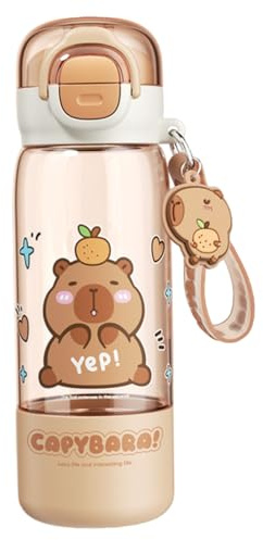 Borraccia Capybara con coperchio e portachiavi Graziosa bottiglia d'acqua con cannuccia in silicone, tazza e beccuccio portatile resistente al calore per uso alimentare per bambini ragazze, 510 ml