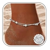 CASSIECA Ankle Bracelets for Women 925 Sterling Silver Anklets Adjustable