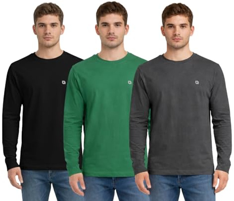 Bahob® 3 Pack Men's Long-Sleeved T-Shirt Round Neck T-Shirts Comfortable Crewneck Neck Tops for Men Soft Cotton S-3XL