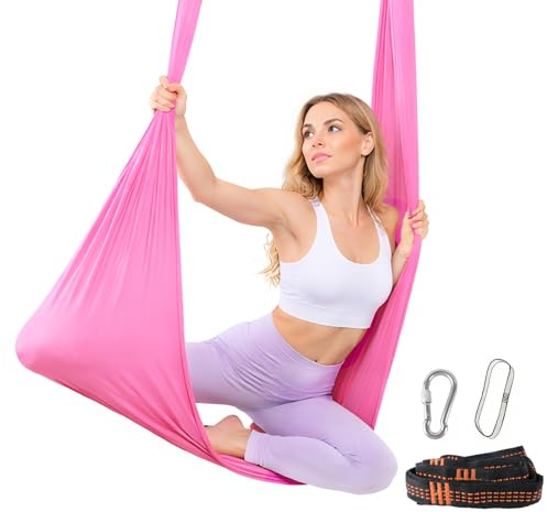 Luft-Yoga-Netz und Schaukel 1,5 m x 2,8 m, Anfänger-Set mit Nylonstoff, Pink