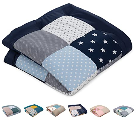 ULLENBOOM ® Alfombra para gatear de bebé 100 x 100 cm acolchada en Azul Azul Claro Gris (Made in EU) - Alfombra para gatear con 100% algodón OekoTex® cubrepañal y manta de juego