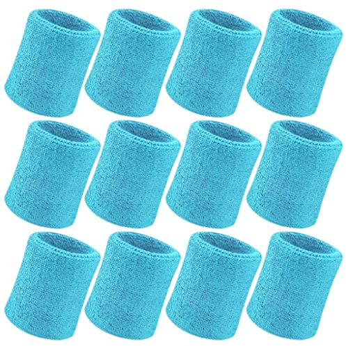 FABSELLER Lot de 12 bracelets de sport en coton pour football, basketball, tennis, gym, golf, course à pied, yoga, football (bleu ciel)
