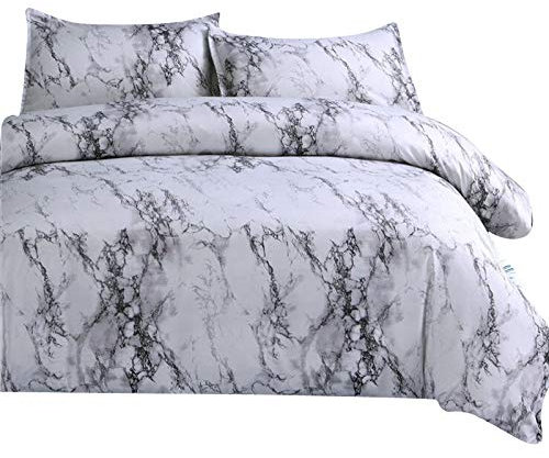 MISSMAO Elegant Marmorierte Straße Baumwolle Bettwäsche Bettbezüge Super Weiche Atmungsaktive Baumwollbettwäsche Set mit Reißverschluss und Kissenbezug, 245x210cm
