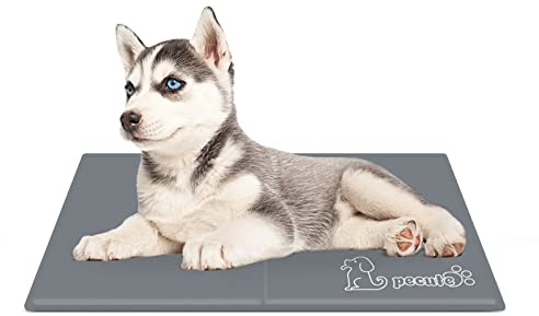 Pecute Uppfriskande hundmatta | S 50 x 40 cm, hundkylningsmatta | 2021 uppgradering - förblir kall längre, hundkattmatta | mer hållbar - reptålig (grå)