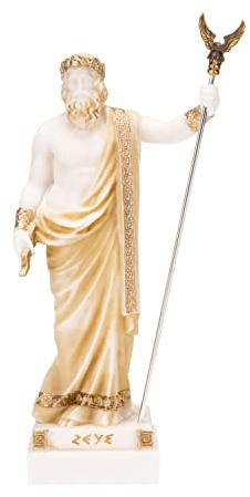 Zeus Griechischer Gott Jupiter Donner Statue Figur Gold Alabaster 7.08 Zoll