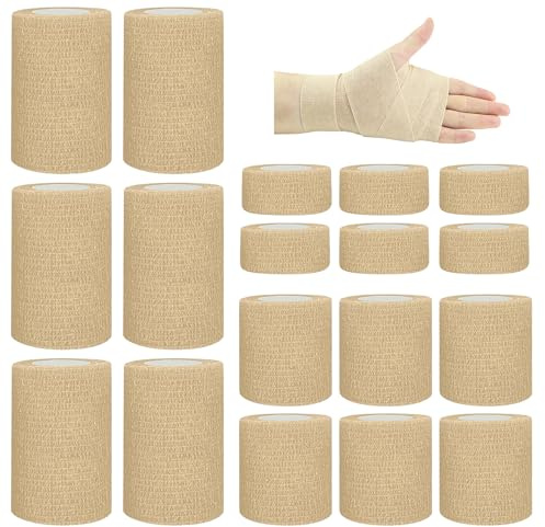 BIRDDIE Selbstklebender Verband 18 Rollen 2,5cm/5cm/7,5cm Mullbinden | Hautfarben Elastische Binde Bandage Fixierbinde Haftbandage Selbstklebend Sport Gelenkschutz & Tierpflege