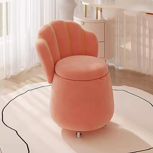 VNNHGB Ottomane Hocker Aufbewahrungs-Fußhocker 60 cm hoch Frisiertischsitz, Pouf Couchhocker Sitzstuhl mit hoher Rückenlehne für Schlafzimmer Wohnzimmer Frisiertisch/Orange/ohne Räder (Or