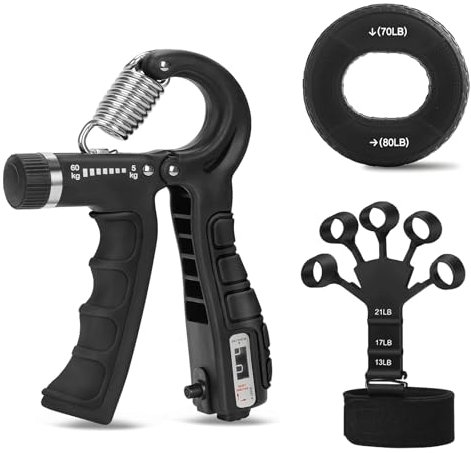 Handkraft Trainer Grifftrainer, Hand Training 3 Stück Einstellbare Stärke Krafttraining, Handtrainer Unterarmtrainer Stabil Langlebig Tragbar füR Fitness Therapie Sport Training,Schwarz