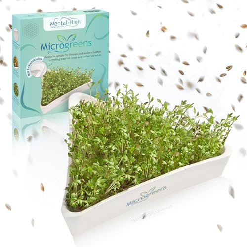 Mental-High® Ciotola per crescione, con colino in acciaio inox, ciotola triangolare per semi di crescione, germinazione sostenibile senza terra, germinazione in ceramica con design floreale della
