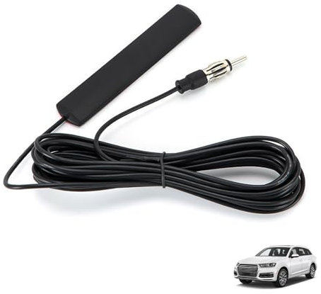 Radio Antenne Auto Innen, Autoradio Antenne FM Universal Scheibenantenne Selbstklebend, 85–470 MHz Frequenz, mit 5m Verlängerungskabel & DIN-Stecker für Autos LKWs Boote, Bester Empfang