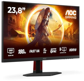 AOC Gaming Q24G2A - 24 Zoll Quad HD Monitor, 180 Hz, 1 ms, G-Sync comp., HDR10 (2560x1440, 2X HDMI 2.0, 1x DisplayPort 1.4) schwarz-rot