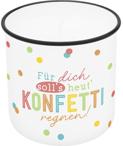 GRUSS & CO Candle in Cup Motif Confetti, Printed Candle Cup, Porcelain, Height 8.8 cm, Diameter 8.4 cm, Gift, Decorative Item, 74771