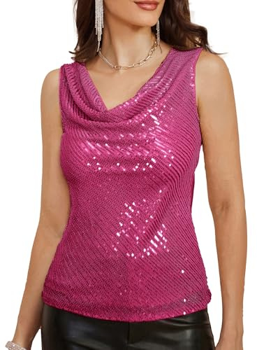 GRACE KARIN Ladies Sparkling Shiny Sequins Shimmer Party Blouse Shimmer Party Club T Shirt for ladies Rose Red M