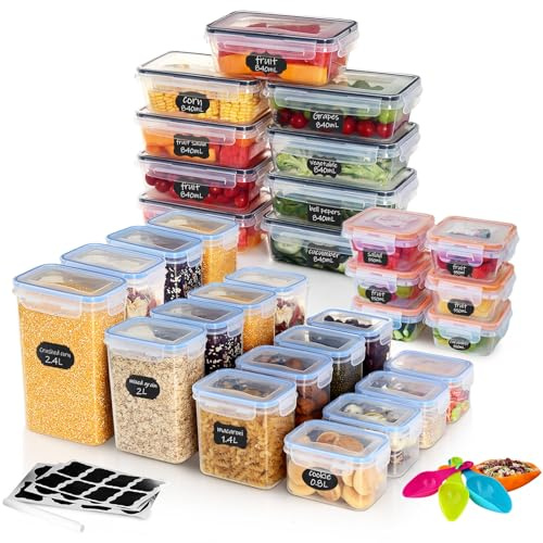 Goldeluxe 31-Pack Food Storage Containers Set, Airtight & Leak-Proof, 100% BPA-Free Plastic Kitchen Storage Boxes with Lids, Stackable Pantry Containers for Meal Prep, Freezer & Microwave Safe