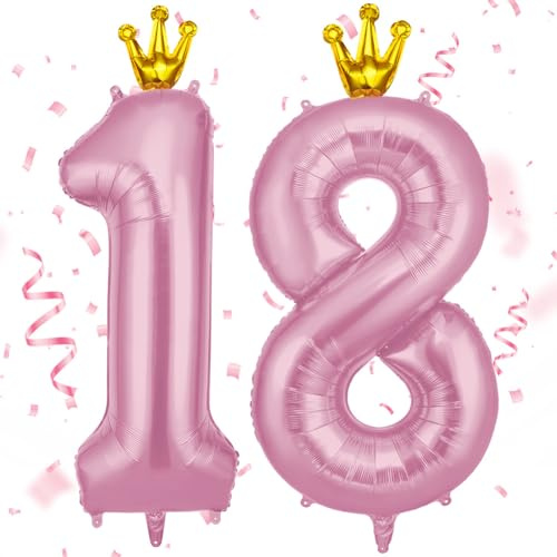 AOOSU Zahlen Luftballon 18 Rosa, 40 Zoll Folienballon 18 Geburtstag Helium Ballon 18, 101cm Luftballon Rosa Zahlenballon 18 Ballon mit Krone für Jahrestag Dekorationen Mädchen Geburtstag Party