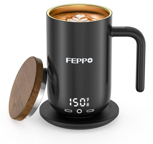 FEPPO Coffee Mug Warmer, 16oz Heated Coffee Mug with Titanium Coating