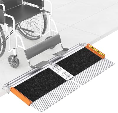 FACHNUO Portable Threshold Ramp with Self-Adjusting Base Plate, 800 lbs Load Capacity, Non-Slip Folding Wheelchair Ramp for Front Doors