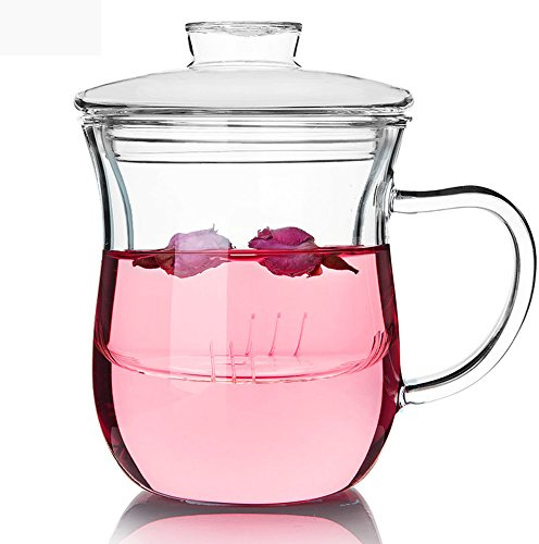 TAMUME 380ml Glas Teebecher Teetassen mit Glasfilter und Deckel und Knopf