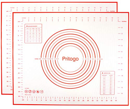 Pritogo Backunterlage Silikonmatte 2 STK. (50 x 40 cm) Rollmatte Backmatte Teigmatte mit Skala aus Silikon Antihaft BPA-Frei rutschfest