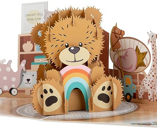 Cardology Carte Pop-Up Nouveau-Né Ourson – Cadeau Naissance 3D Fille ou Garçon | Carte Félicitations Bébé Fait Main | Souvenir Baby Shower | Carte Message Incluse