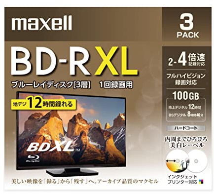 Maxell BRV100WPE.3J Blu-ray Disc for Recording BD-R XL (Supports 2 to 4x Speeds)