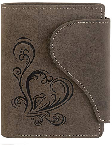 Harrys-Collection Damen Portemonnaie in Vintage mit Herz Special-Edition, Größen:Einheitsgröße, Farben:Dunkelbraun