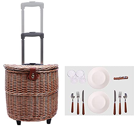 GSYH Picknickkörbe, Trolley Basket Shopping Picknickkorb Lunch Baskets, Picknickkorb Einkaufstasche - Familienausflug Picknickkorb Mit Hoher Kapazität, Willow, Natural, 16x11x17 In, 37L