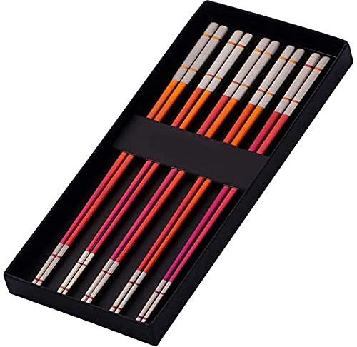 ZHANGDONG Palillos Chinos Palillos Sushi Palillos Coreanos Juego de 5 Pares de Palillos de Metal, Palillos japoneses de Acero Inoxidable, para Fideos de Sushi, Coloridos, Antideslizantes, Aptos p