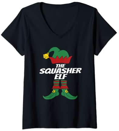 Damen Squashspieler The Squasher Elf Spruch Squashturnier Outfit T-Shirt mit V-Ausschnitt