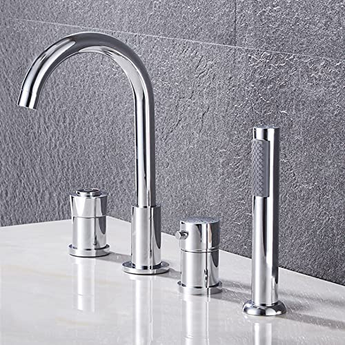 Wannenrandarmatur 4-Loch Badewannen-Armatur Knopf Badewannen-Armatur Wannenrandkombination Multifunktions Wannenrand Badewanne Armatur Set für Badezimmer,Chrom