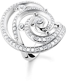 THOMAS SABO Damenring Welle mit Weißen Steinen TR2379-051-14-50 Ringgröße 50/15,9