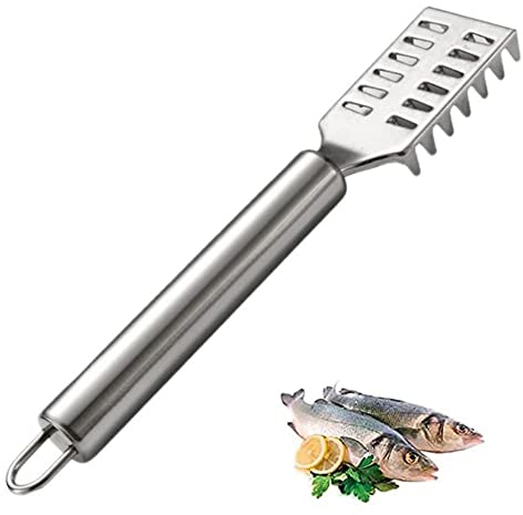 Fish Scale Remover,Stainless Steel with Grip Handle Fish Scale Scraper, Fast Cleaning Fish Skin Steel Brush Cleaner Descaler Fish Tools (Stainless_Steel)