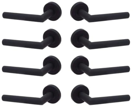 Designer Levers Eros Lever on Rose Door Handle, Matt Black, 4 Pairs | For interior doors; fixings included; stainless steel bar door handle; stainless steel construction.