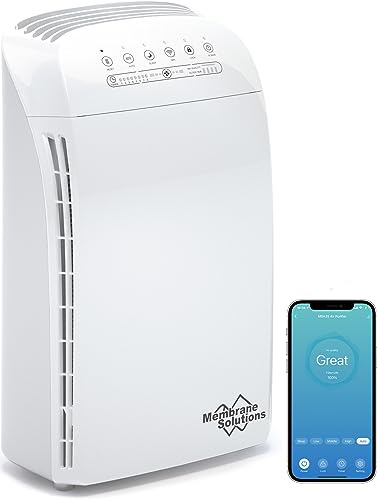 Membrane Solutions MSA3S Luftreiniger Allergiker für Wohnung 147m² Raucherzimmer, HEPA Luftfilter Intelligent 22dB, Smart Air Purifier Unterstützung Alexa, gegen 99.97% Staub, Schimmel, Rauch, Pollen