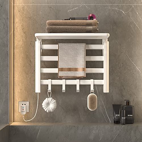 SKYLYZH Radiador de Toallas, Radiador Toallero Eléctrico, 550x400mm, Temperatura Constante 55°, Calentador de Toallas, Secador de Toallas, Calefacción de Fibra de Carbono, Antracita-White Left