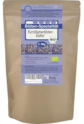 direct&friendly | blaue Bio Kornblumenblütenblätter | Essblüten ohne Kelch | 50 g | Tee und Dekoration