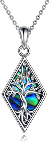 YAFEINI Raute Baum des Lebens Anhänger Halskette Sterling Silber Abalone Muschel Baum des Lebens Kette Schmuck für Damen Herren (Raute Baum des Lebens Halskette)