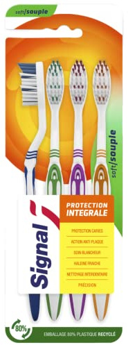 SIGNAL - Brosse à Dents Enfants 7+ ans - Bouts arrondis et ventouse pour une brosse à dents ludique - Extra souple (lot de 3 Brosses à dents)