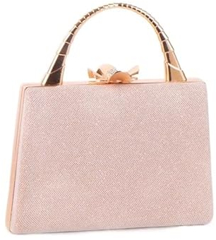 HUFFA Frauen Glitter Pu-Leder-Clutch-Beutel-Abendtasche Ladylike Top-Griff-Form-Clutch mit Strass-Gänseblümchen-Verschluss-Geldbörse (Color : Rose Gold Color)