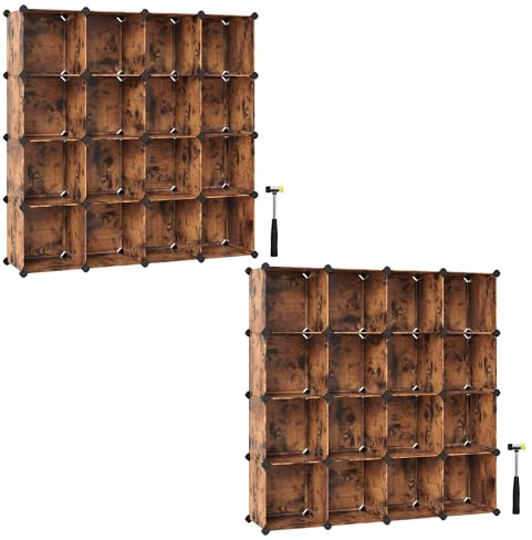 SONGMICS Kubhylla Set om 2, 16 Kuber, 123 x 31 x 123 cm