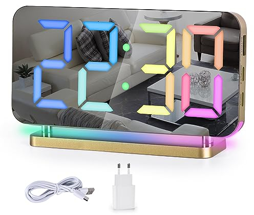 SZELAM Wecker Digital,Wecker Nachttisch,7,4 LED-Spiegeluhr mit 10 Modi RGB-Nachtlicht,11 Farben LED Digitalanzeige,Automatische Dimmung,USB-C-Ladeanschluss,Schreibtischuhr für Schlafzimmer,Teenager