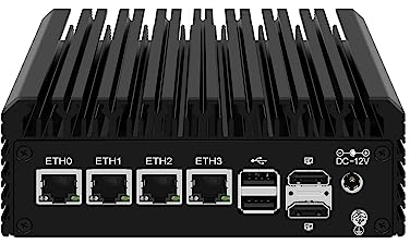 HUNSN Micro Firewall Appliance, Mini PC, VPN, Router PC, Intel Alder Lake-N 12th Gen N100, RJ42, 4 x 2.5GbE I226-V, 2 x HDMI, DP, TF, Type-C, Barebone, NO RAM, NO Storage, NO System