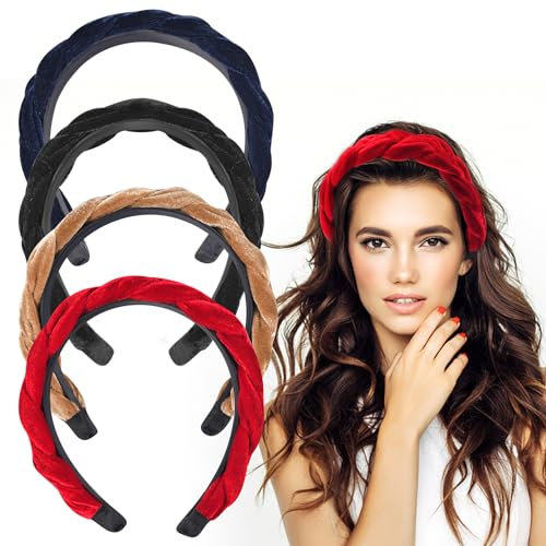 Breites Samt Stirnband,4 Stück Haarreifen Damen,Vintage Haarreifen,Vintage Haarreifen Breit Damen,Mode Haarschmuck Kopfband,für Damen und Mädchen