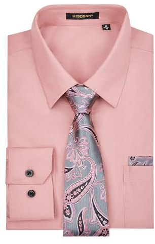 HISDERN Chemise Homme Manches Longues Formelle Chemises Business avec Cravate Habillée Ensemble Mariage Casual avec Poche Regular Fit S-4XL