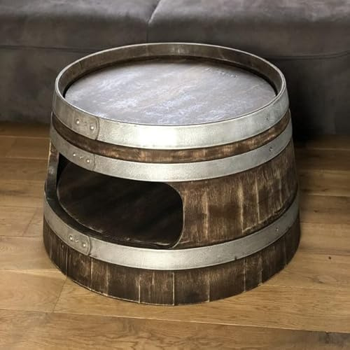 Fass-Schmiede Couchtisch mit Einlegeboden und runden Ecken aus halbiertem Weinfass Beistelltisch Sofatisch (Whiskyfass-Optik)