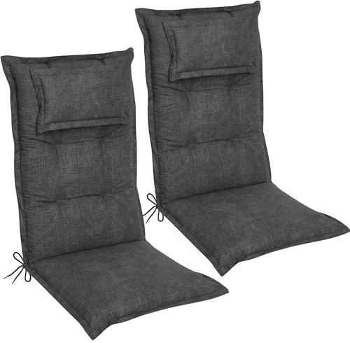 DILUMA Hochlehner Auflage Luxor 120x50 cm mit Kopfpolster 2er Set Anthrazit - Luxus Stuhlauflage mit 8 cm Polsterung