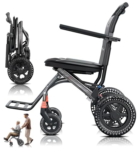 Bueuwe Rollstuhl faltbar leicht, reiserollstuhl ultraleicht faltbar, Ultraleicht Rollstuh für die Wohnung und Unterwegs,Transportrollstühle, Belastbarkeit 150 kg, Sitzfläche 43 cm